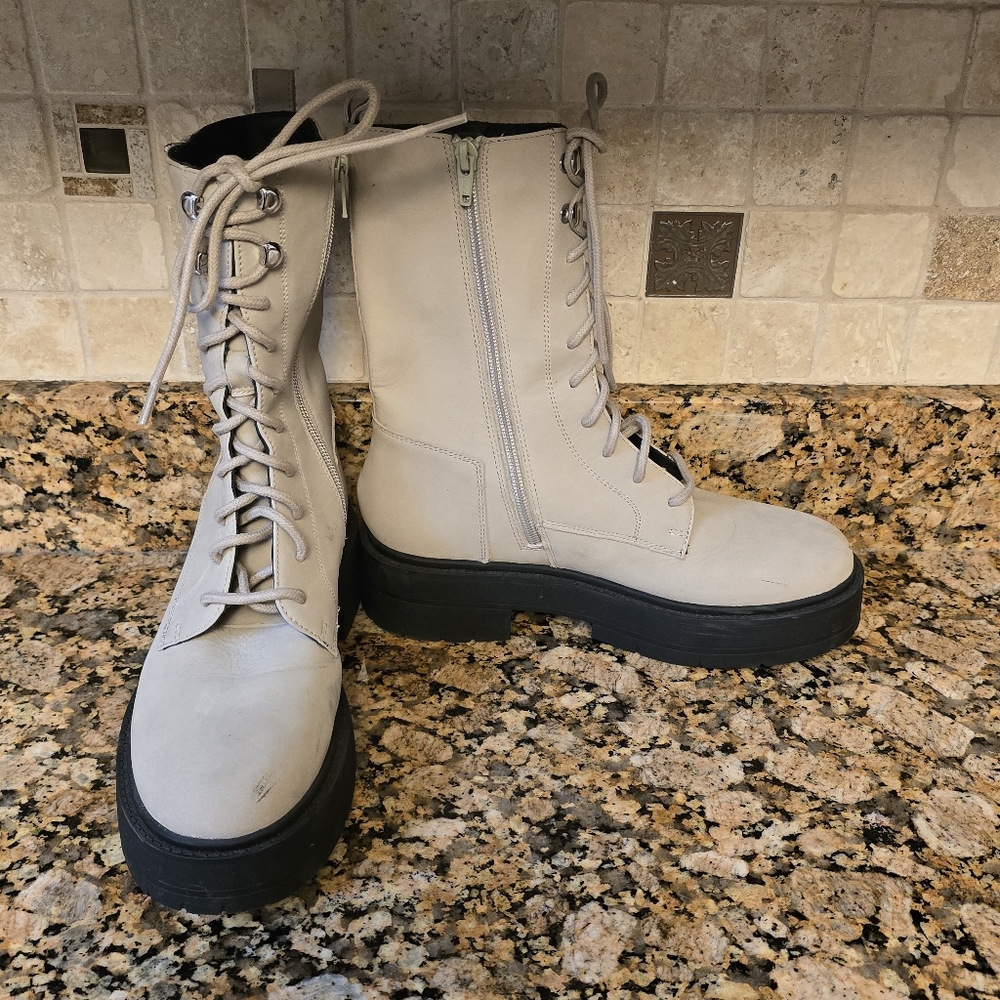 Geox Spherica Ec7 Woman Combat Goth boots Sand‎ Sz 8